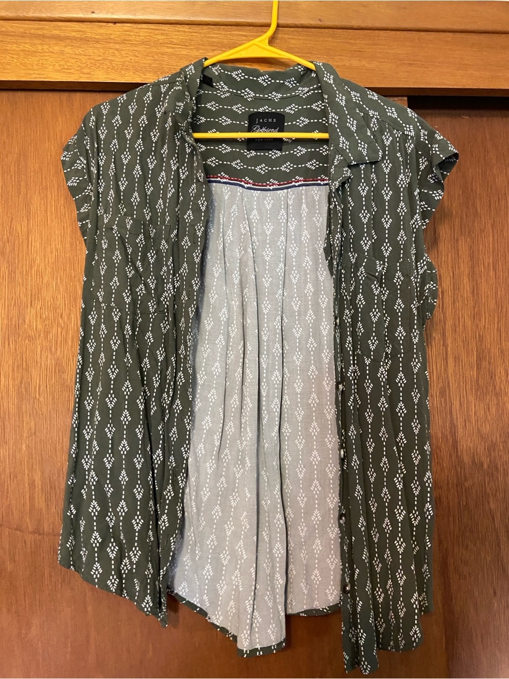 Jachs Olive & White Printed Cap-Sleeve Button-Front Shirt